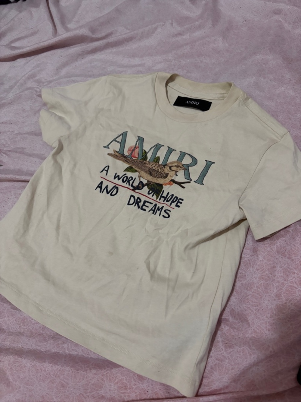 AMIRI Kids Cream Short-Sleeve Graphic Tee with Bird Motif